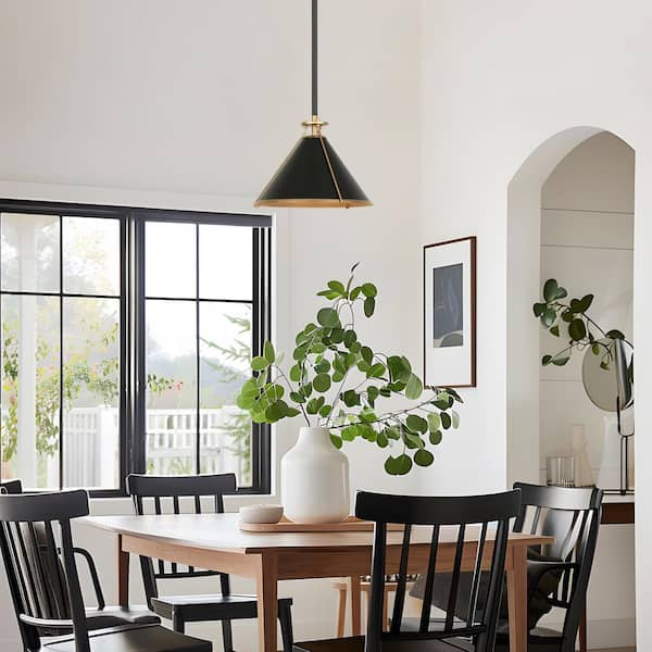 Zevni Mid-Century Modern 1-Light Matte Black and Dark Gold Pendant