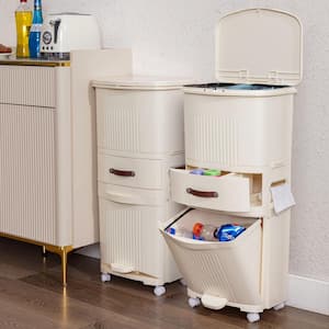 12 gal. Kitchen Trash Can with Lid, White Plastic 15.2 in. Sideboard Large-Capacity Bin with Removable Inner Buckets