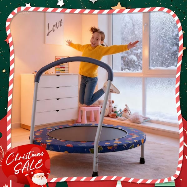 36 in. Mini Trampoline for Kids Ages 1-6 with Handle in Blue