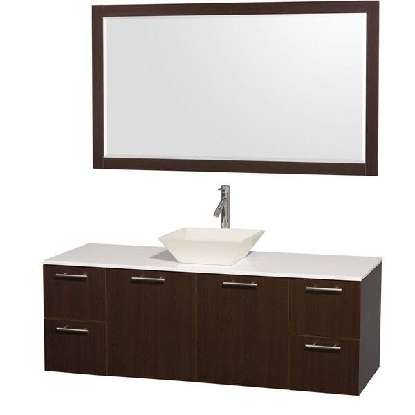Wyndham Collection Amare 60 in. Vanity in Espresso with Man-Made Stone Vanity Top in White and Bone Porcelain Sink