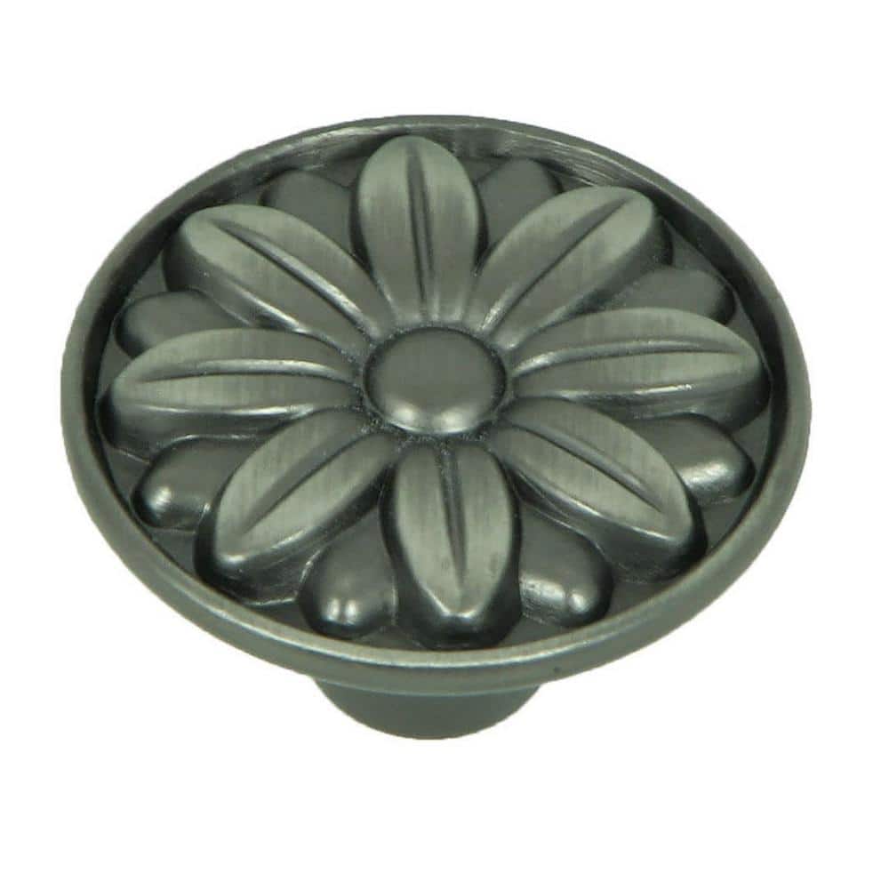 Weathered Nickel Round Flower Embossed Cabinet Knob Set