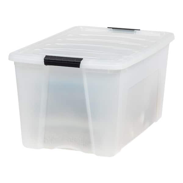 IRIS 70 Qt. Stack and Pull Nesting Storage Tote, with Black Latching Clips,  in White, (3 Pack) 580106 - The Home Depot