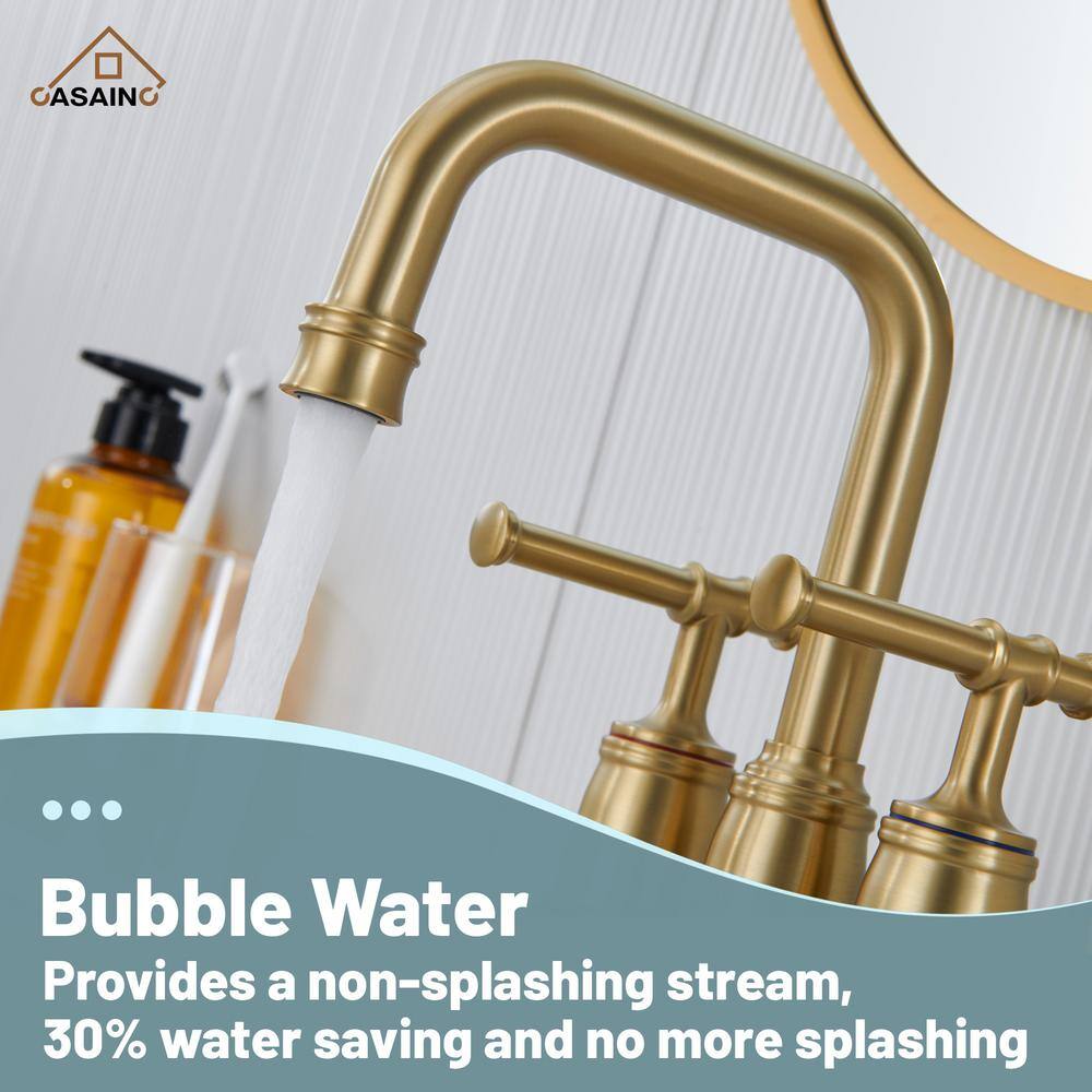Brushed Gold Stainless Steel Double Handle Bathroom Faucet with Drain Assembly