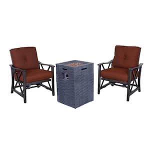 Nelson Dark Gold 3-Piece Cast Aluminum Patio Fire Pit Seating Set with Chili Red Cushion for Garden, Gazebo