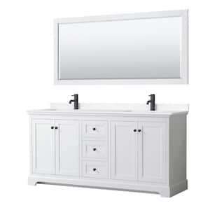 Avery 72 in. W x 22 in. D x 35 in. H Double Bath Vanity in White with White Cultured Marble Top and 70 in. Mirror
