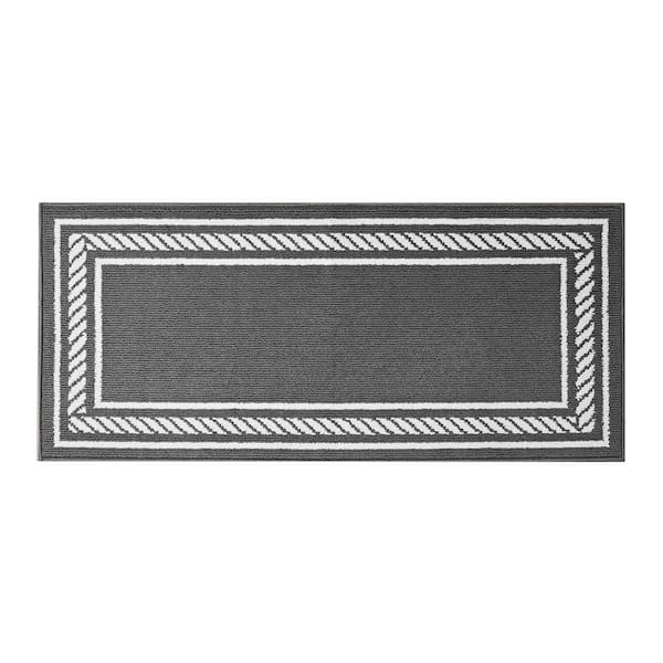Washable Skid Resistant Dark Grey/White 2.2 ft. x 5 ft. All Loop Tufted Area Rug
