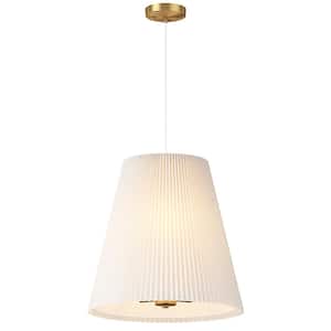 Modern 17.51 in. 3-Light Gold Pendant Light Minimalist Creative Chandelier with White Pleated Lampshade