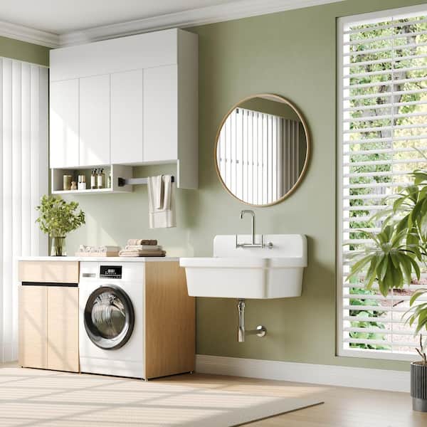 DEERVALLEY 30 in. Wall Mount Laundry/Utility Sink, White Single Bowl