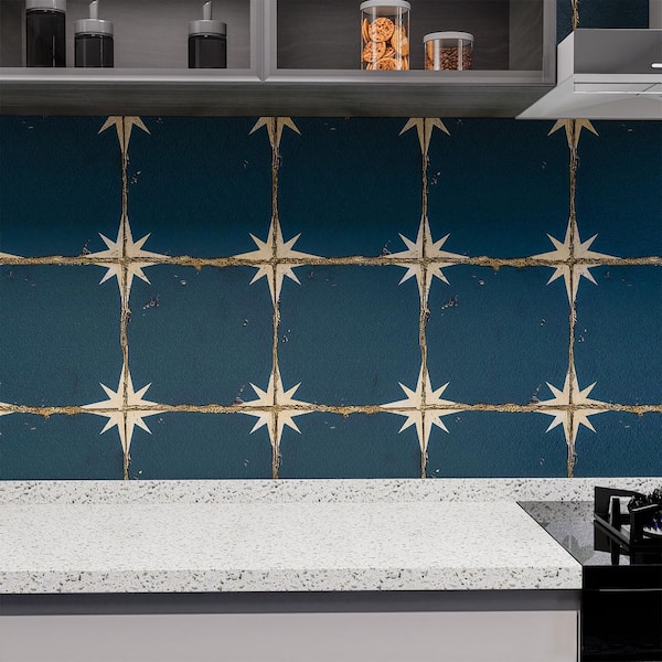 24 in. x 120 in. Vinyl Peel and Stick Tiles Backsplash, Floor and Wall Tile for Kitchen, Navy Blue (20 sq. ft. / Roll)
