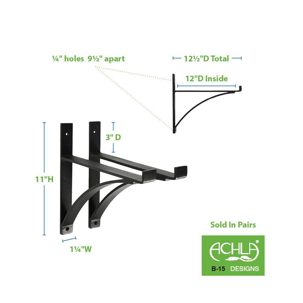 Black Wrought Iron Mission Style Shelf Bracket