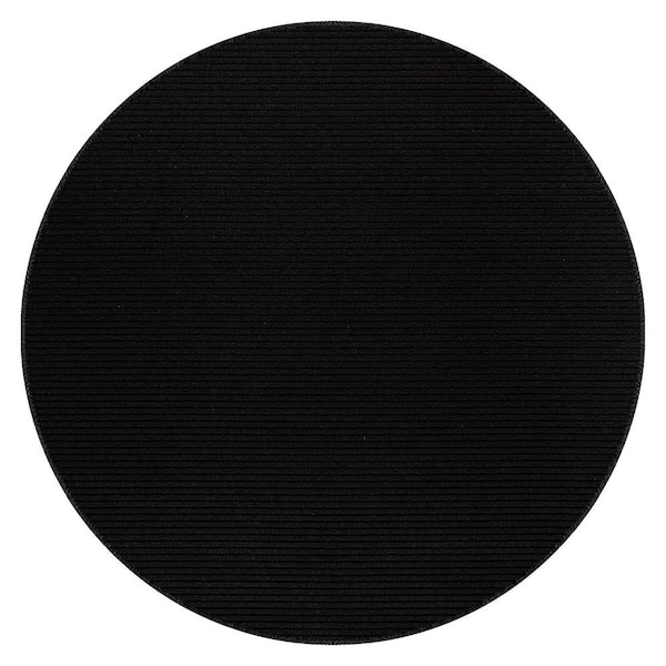 Oasis Non-Slip Black 4 ft. Round Solid Indoor Area Rug