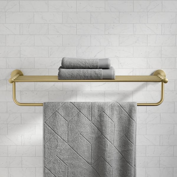 Dracelo 19.5 in. W x 5.92 in. D x 6.89 in. H Gold Glass Shelf Bathroom Shelf  with Towel Bar/Rail Shower Towel Rack Wall Mount B08CBVCVN4 - The Home Depot