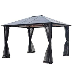 10 ft. x 12 ft. Hardtop Metal Gazebo, heavy-duty Outdoor Pergola with Mosquito Nets and Polycarbonate Roof