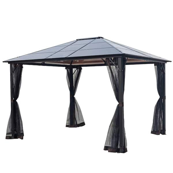 ToolCat 10 ft. x 12 ft. Hardtop Metal Gazebo, heavy-duty Outdoor Pergola with Mosquito Nets and Polycarbonate Roof