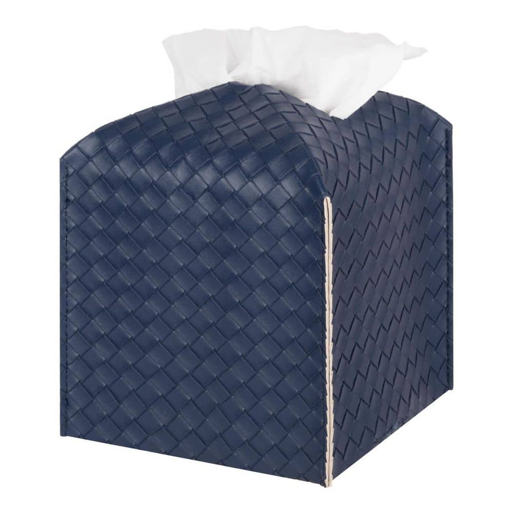 Numhew Square PU Leather Tissue Box Cover in Navy Blue, Facial