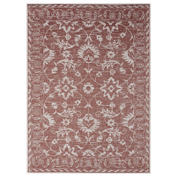 Patio Country Ayala Terracotta/Ivory 8 ft. x 10 ft. Floral Indoor/Outdoor Area Rug