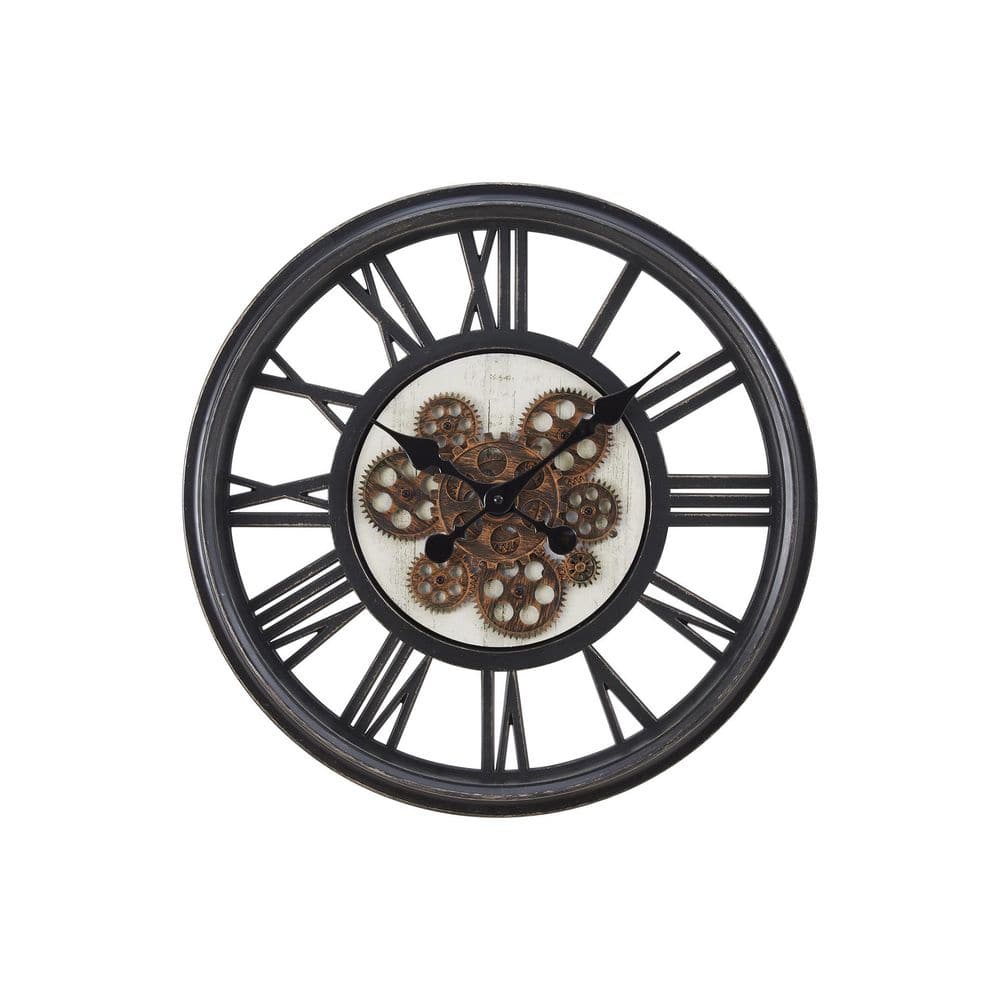 20 in. Round Transitional Black Plastic Frame Wall Clock with Moving Gear M