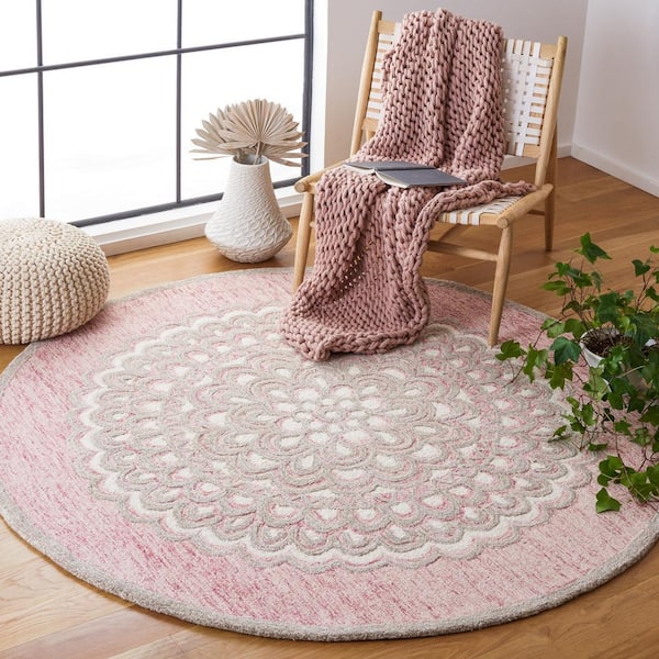 Metro Dark Pink/Ivory 6 ft. x 6 ft. Medallion Round Area Rug