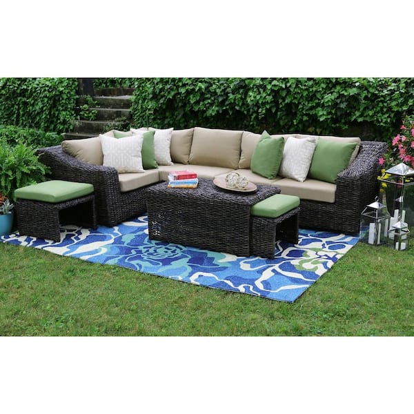 AE Outdoor Williams 8-Piece All-Weather Wicker Patio Sectional Set with Beige Cushions