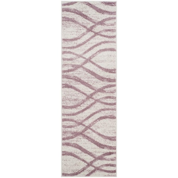 Adirondack Cream/Purple 3 ft. x 12 ft. Waves Runner Rug