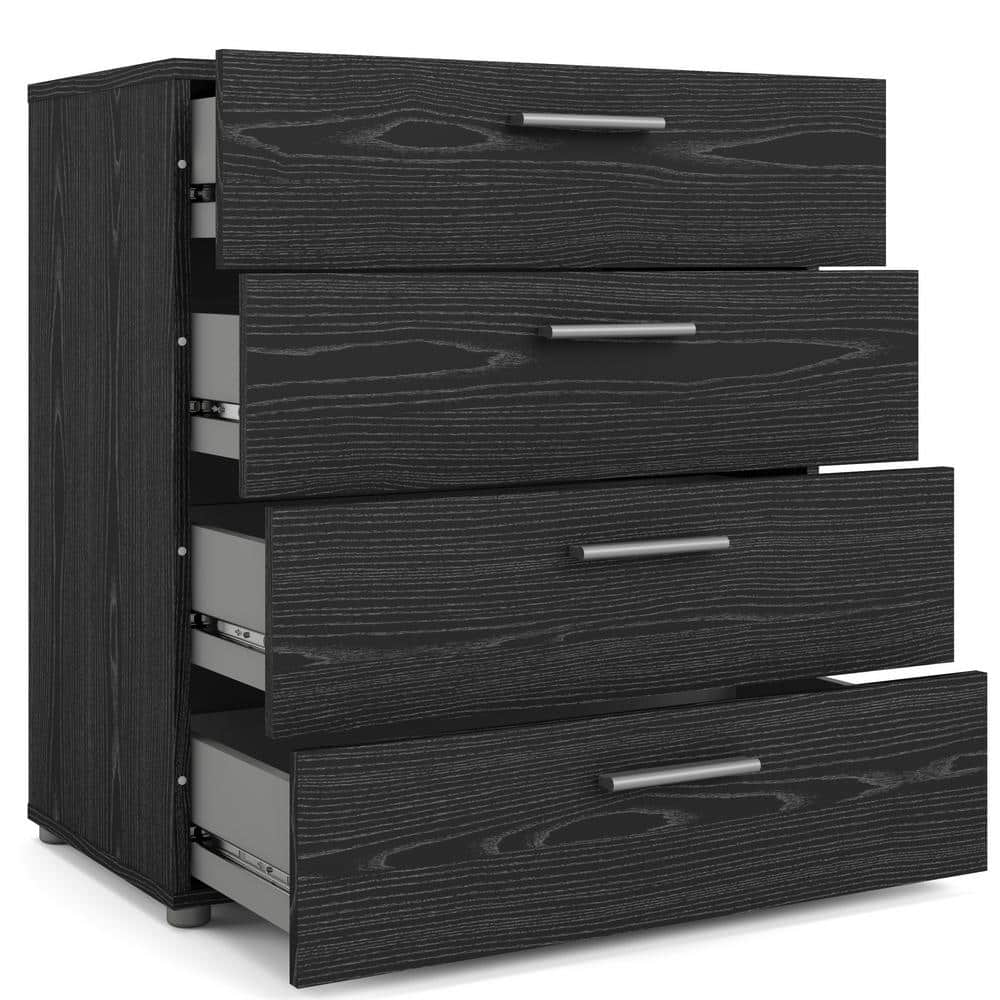 Sleek Black Woodgrain 4-Drawer Bedroom Chest