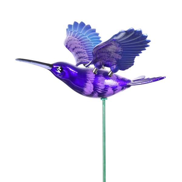 Exhart WindyWing Purple Blue Hummingbird 1.28 ft. Multi-Color Plastic Plant Stake