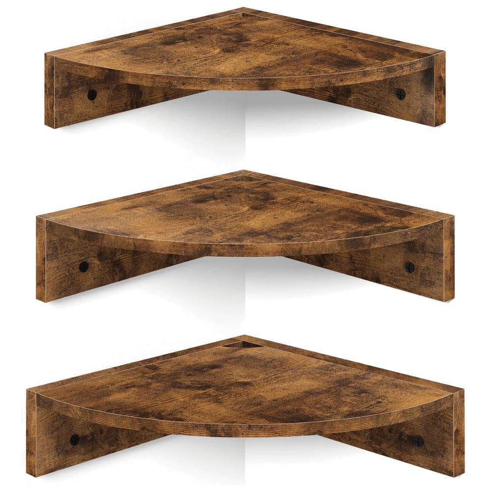 10.8 in. W x 10.8 in. D Brown Corner Floating Decorative Wall Shelf, Wood M