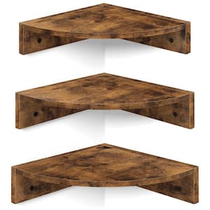 10.8 in. W x 10.8 in. D Brown Corner Floating Decorative Wall Shelf, Wood Modern Display Shelves, Set of 3