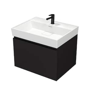 SHARP 23.6 in. W x 18.9 in. D x 22.9 in. H Wall Mounted Bath Vanity in Matte Black  with Vanity Top Basin in White