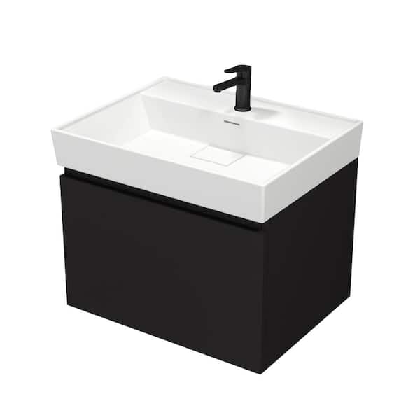 Nameeks SHARP 23.6 in. W x 18.9 in. D x 22.9 in. H Wall Mounted Bath Vanity in Matte Black  with Vanity Top Basin in White