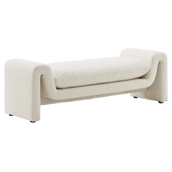 MODWAY Waverly in Ivory 60 in. Bedroom Bench Boucle Fabric