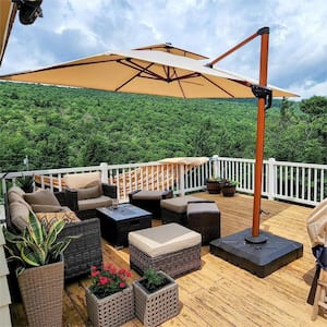 9 ft. Square All-aluminum 360-Degree Rotation Wood pattern Cantilever Offset Outdoor Patio Umbrella in Beige