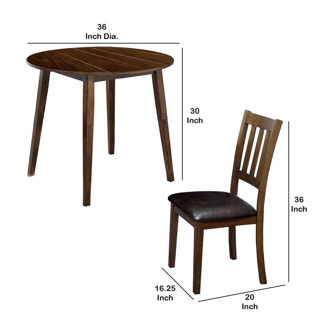 Brown Round Dining Table with Faux Leather Chairs