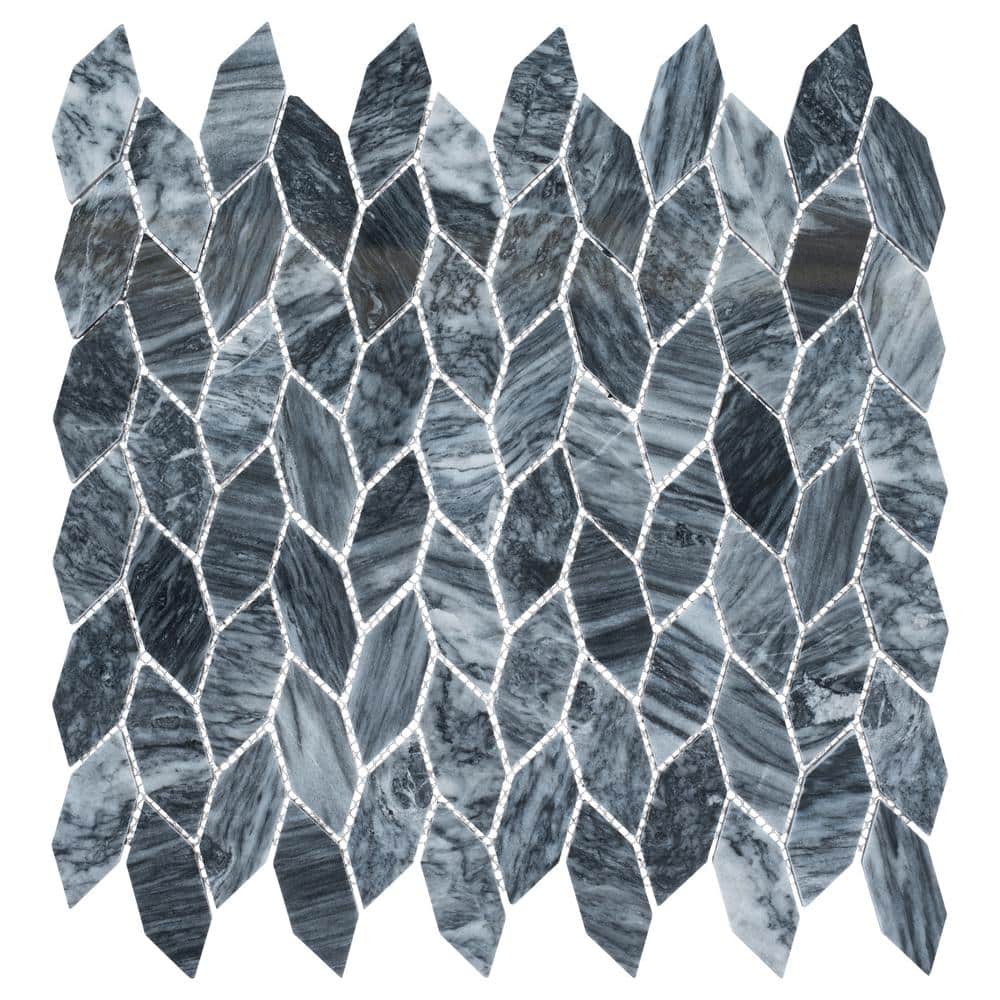 Channing Pebble Black 1 in. x 2.5 in. Elongated Hexagon Marble Natural Ston