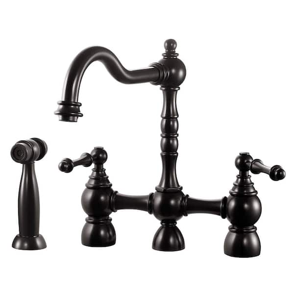 HOUZER Lexington Traditional 2-Handle Bridge Kitchen Faucet with Sidespray and CeraDox Technology in Oil Rubbed Bronze