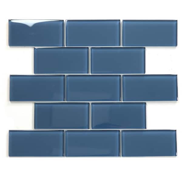 Metro 3 in. x 6 in. Glossy Blue Glass Subway Backsplash Wall Tile(4 sq.ft./Case)