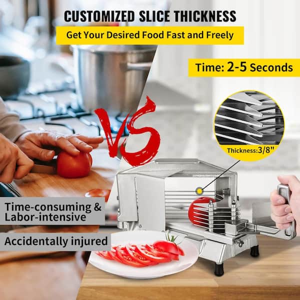 Commercial Tomato Slicer 3/16 Heavy Duty Tomato Cutter with Built-in Polyethylene Slide Board for Restaurant or Home Use