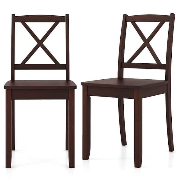 Costway 34 in. Height Brown Solid Wood Side Chair Armless Dining Chair with Rubber Wood Legs and Cross Back(Set of 2)