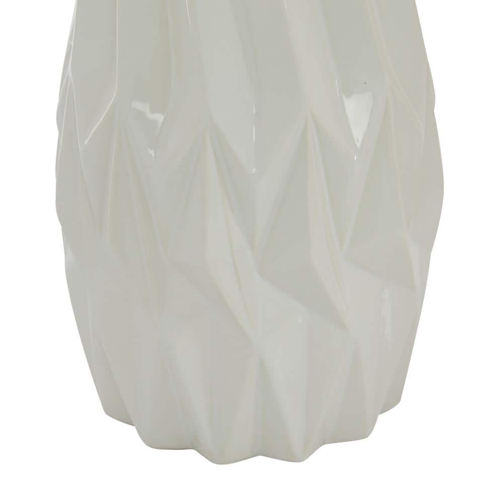 Sleek Elegance White Glossy Geometric Ceramic Vase 7" X 16.25"