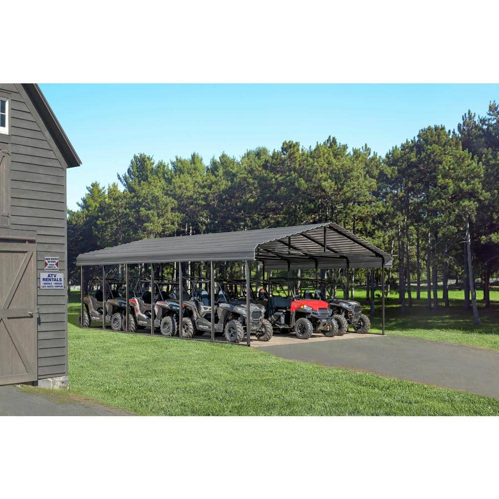 Charcoal Galvanized Steel Carport Kit with Black Frame, 20' x 29' x 9'