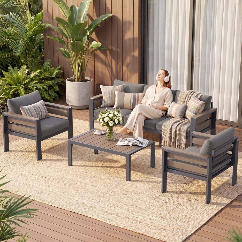 4-Piece Aluminum Patio Furniture Set Modular Patio Conversation Set Metal Outdoor Furniture Set for Porch, Yard price history on PriceWatchPro