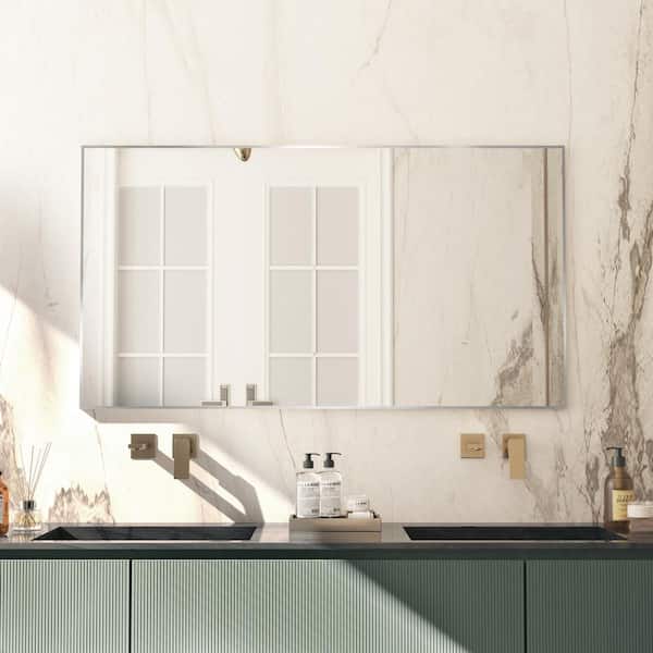 Klajowp 55 in. W x 30 in. H Rectangle Aluminum Alloy Framed Wall Mounted Bathroom Vanity Accent Mirror in Brushed Nickel