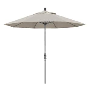 9 ft. Hammertone Grey Aluminum Market Patio Umbrella with Collar Tilt Crank Lift in Woven Granite Olefin