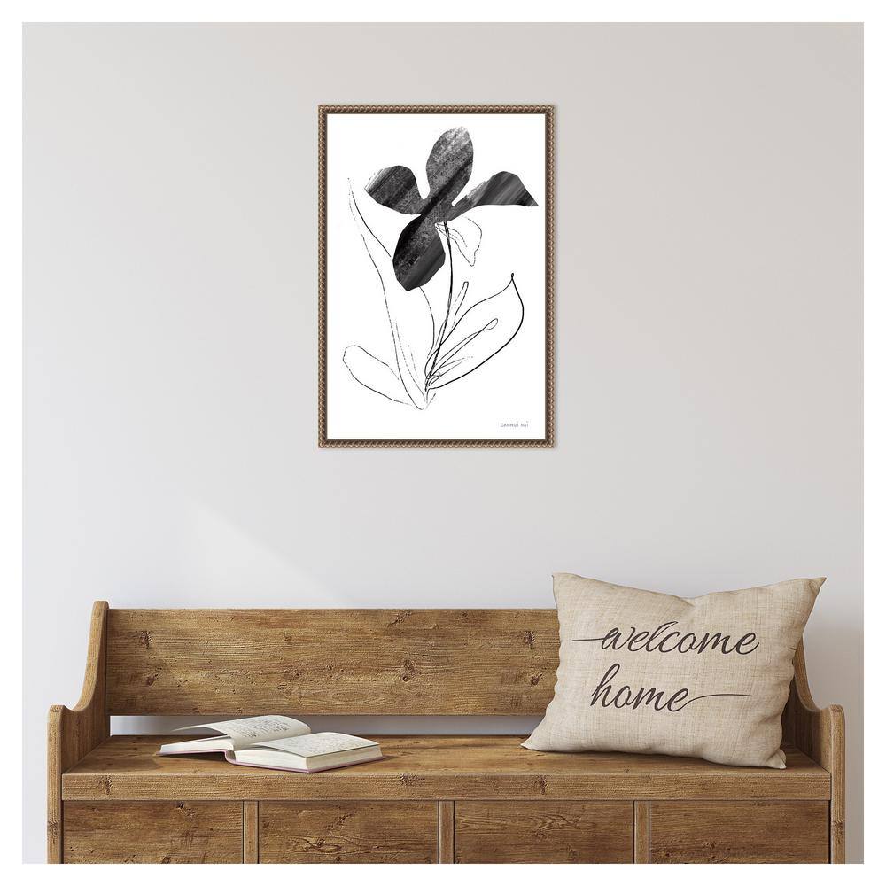 Black and White Abstract Floral Canvas with Beaded Bronze Frame