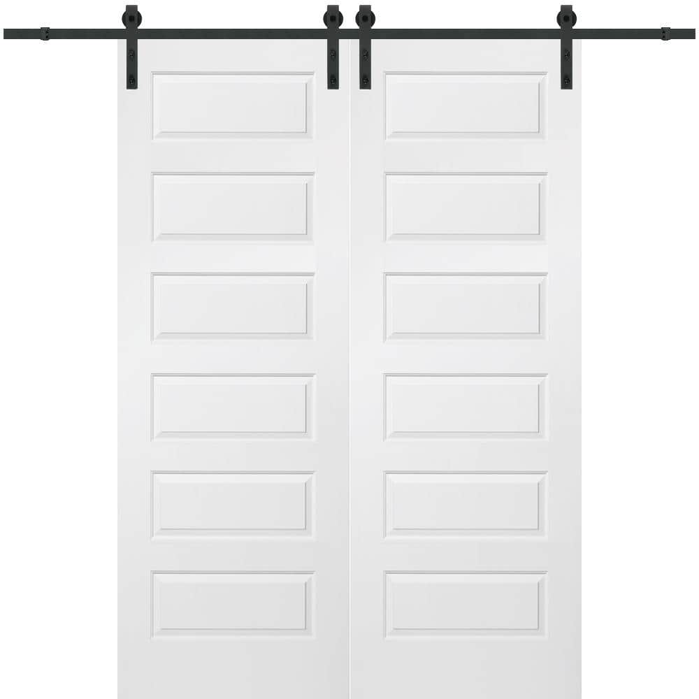 60 in. x 96 in. Rockport Molded Solid Core Primed MDF Smooth Surface Double Sliding Barn Door with Hardware Kit price history on PriceWatchPro