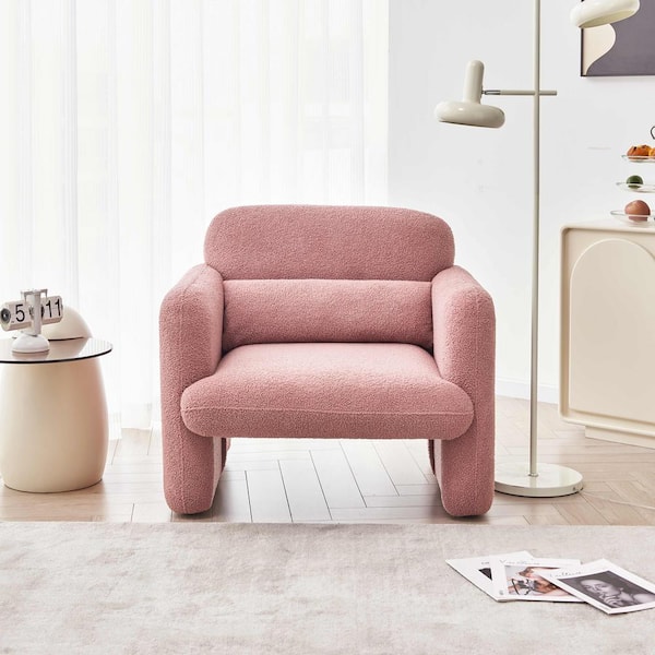 Unbranded Pink Accent Arm Chair Lamb Fleece Fabric Sofa Modern Single Sofa with Support Pillow Tool-Free Assembly