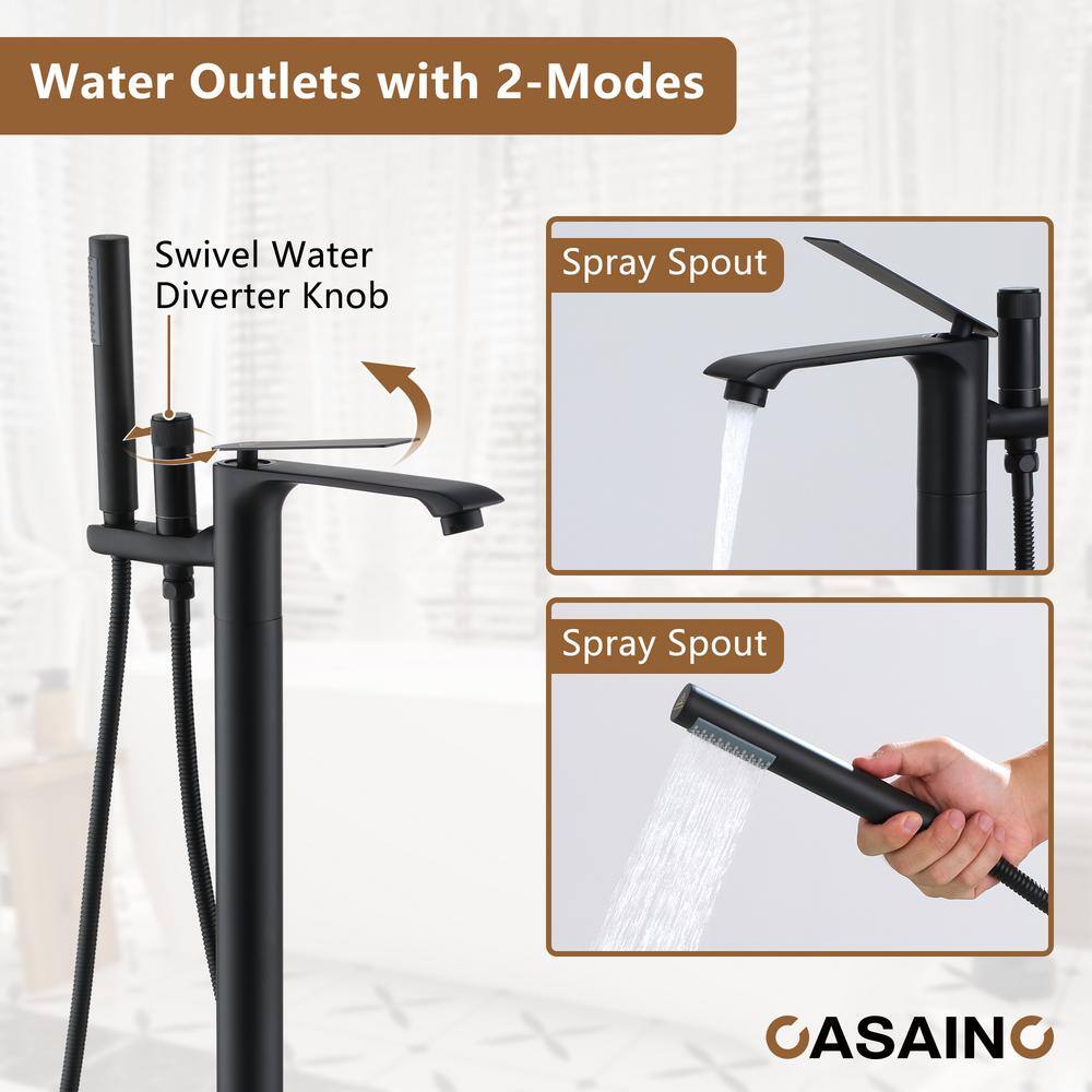 Matte Black Freestanding Tub Filler Faucet with Handheld Shower