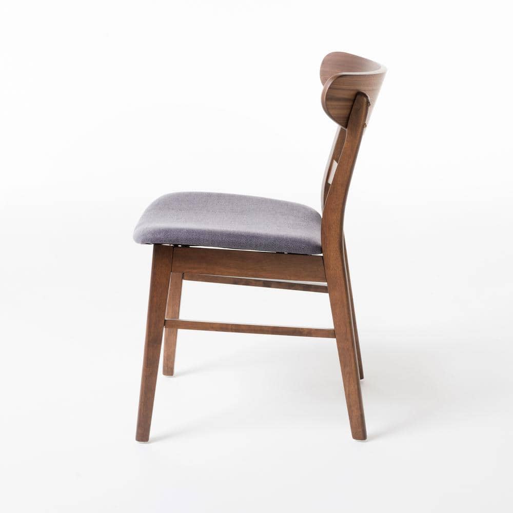 Set of 4 Dark Gray Upholstered Ladderback Wooden Dining Chairs