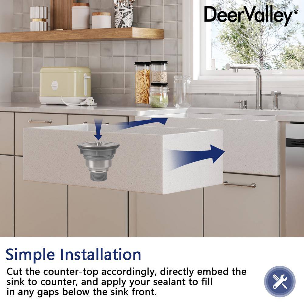 Gritty White Concrete Farmhouse Kitchen Sink with Stainless Steel Grid