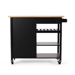 Rolling Kitchen Cart with Drawer, Three Open shelves and Towel Rack in Black